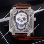 Bell and Ross Copy Instruments BR-01 Burning Skull 46mm Silver Skull Dial Watch 